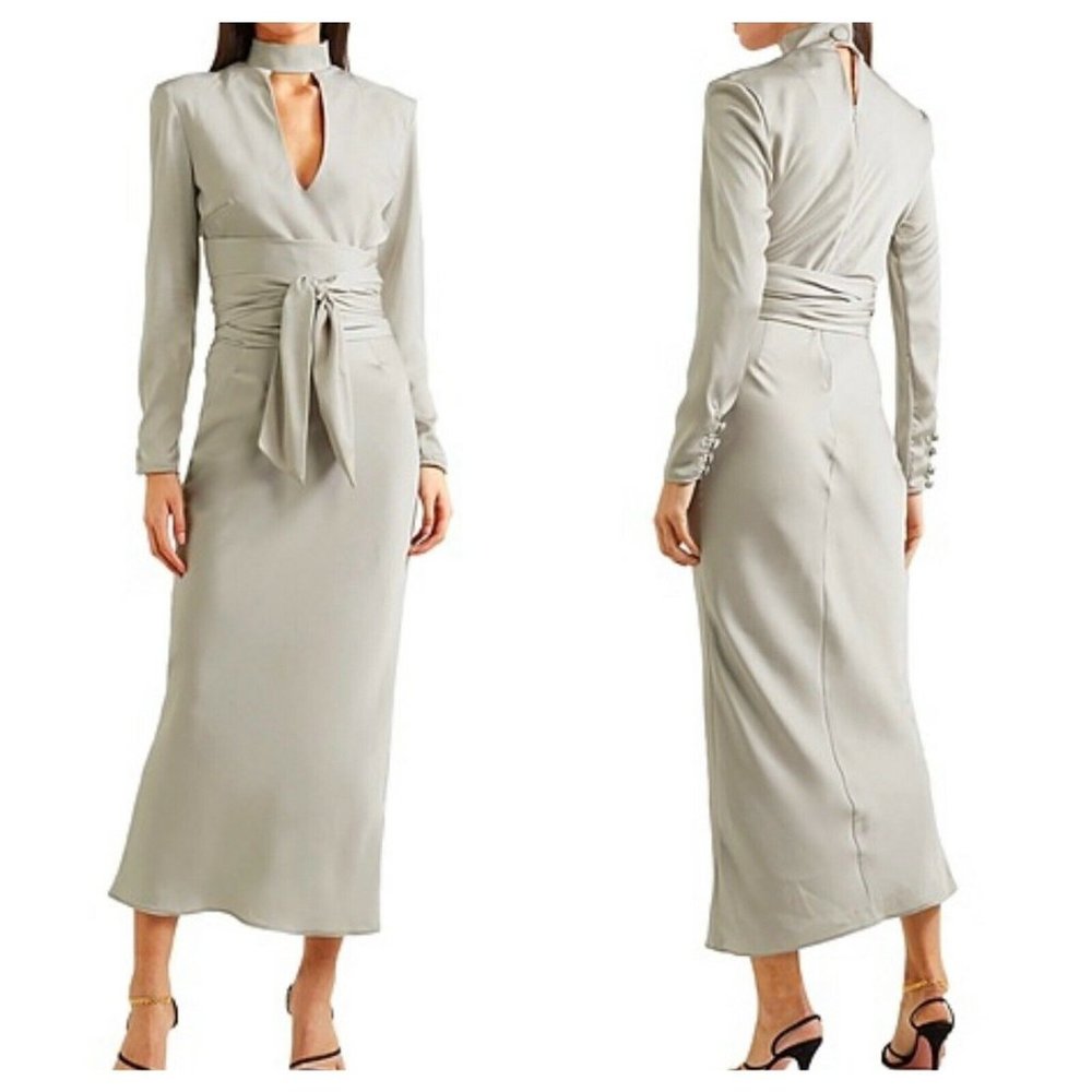 NWOT $189 The Line by K Porter Satin Belted Wrap Waist Keyhole Midi Dress XS